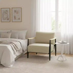 Poltrona accent FurnitureR Mid-Century Modern, beige, con telaio in rovere massiccio, comoda poltrona da lettura per soggiorno, camera da letto, ufficio