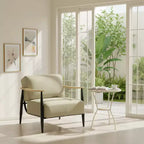 Poltrona accent FurnitureR Mid-Century Modern, beige, con telaio in rovere massiccio, comoda poltrona da lettura per soggiorno, camera da letto, ufficio