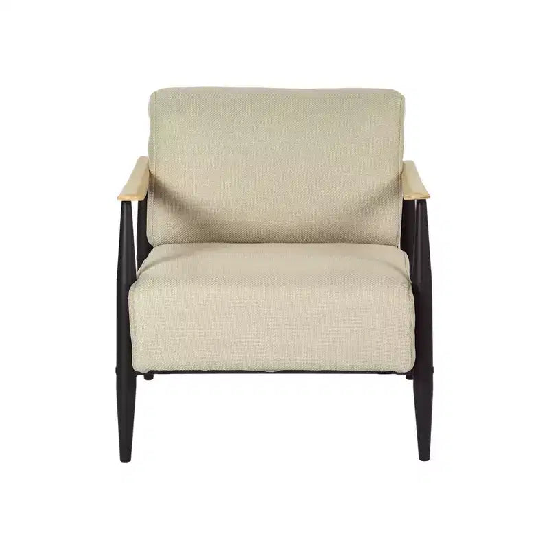 Poltrona accent FurnitureR Mid-Century Modern, beige, con telaio in rovere massiccio, comoda poltrona da lettura per soggiorno, camera da letto, ufficio