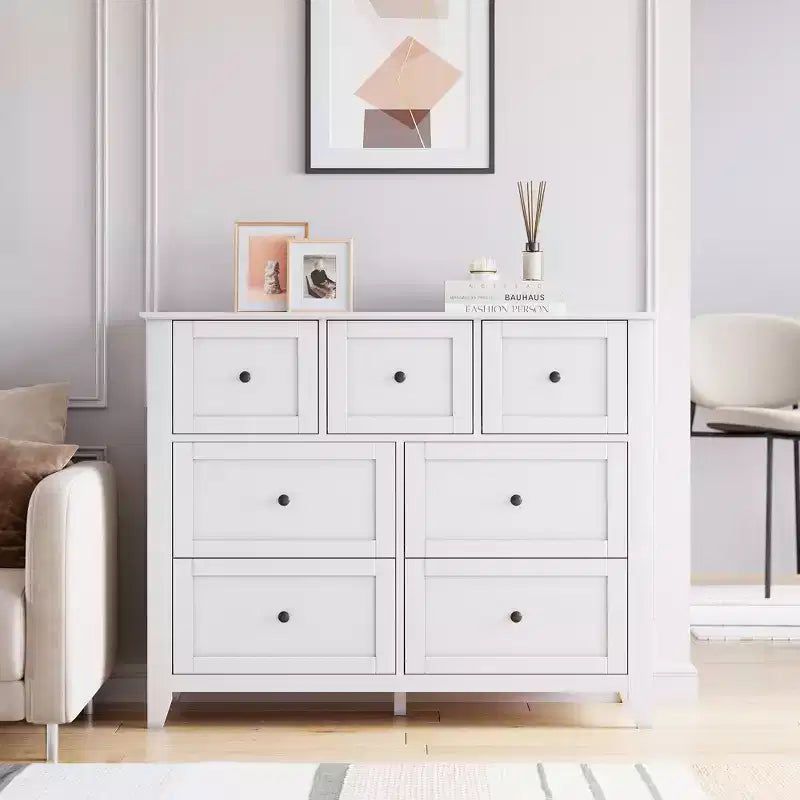 Cassettiera Acekool a 7 cassetti, cassettiera moderna in legno, cassetti profondi e piano ampio, anti-ribaltamento di sicurezza, per camera da letto, soggiorno