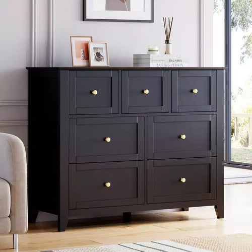 Cassettiera Acekool a 7 cassetti, cassettiera moderna in legno, cassetti profondi e piano ampio, anti-ribaltamento di sicurezza, per camera da letto, soggiorno