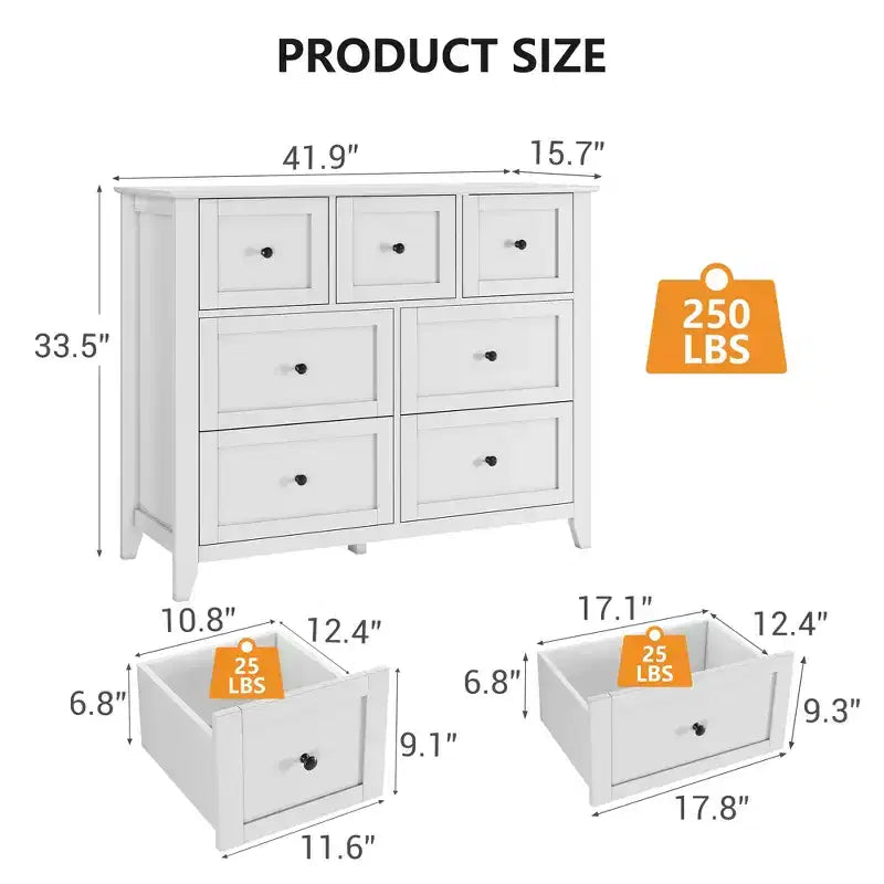 Cassettiera Acekool a 7 cassetti, cassettiera moderna in legno, cassetti profondi e piano ampio, anti-ribaltamento di sicurezza, per camera da letto, soggiorno