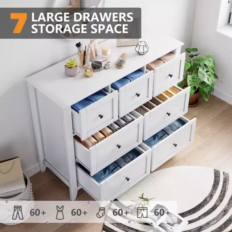 Cassettiera Acekool a 7 cassetti, cassettiera moderna in legno, cassetti profondi e piano ampio, anti-ribaltamento di sicurezza, per camera da letto, soggiorno
