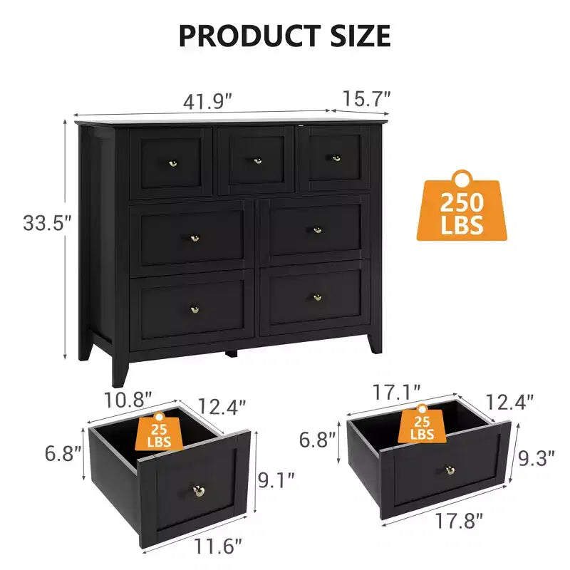Cassettiera Acekool a 7 cassetti, cassettiera moderna in legno, cassetti profondi e piano ampio, anti-ribaltamento di sicurezza, per camera da letto, soggiorno