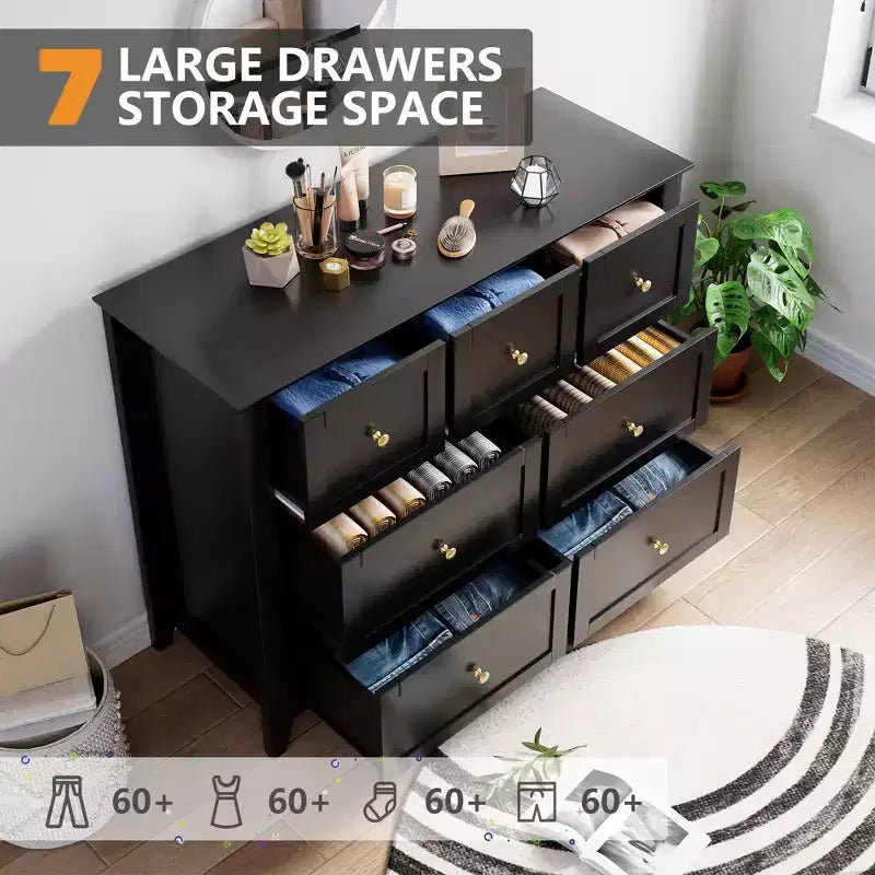Cassettiera Acekool a 7 cassetti, cassettiera moderna in legno, cassetti profondi e piano ampio, anti-ribaltamento di sicurezza, per camera da letto, soggiorno