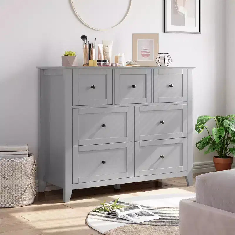 Cassettiera Acekool a 7 cassetti, cassettiera moderna in legno, cassetti profondi e piano ampio, anti-ribaltamento di sicurezza, per camera da letto, soggiorno