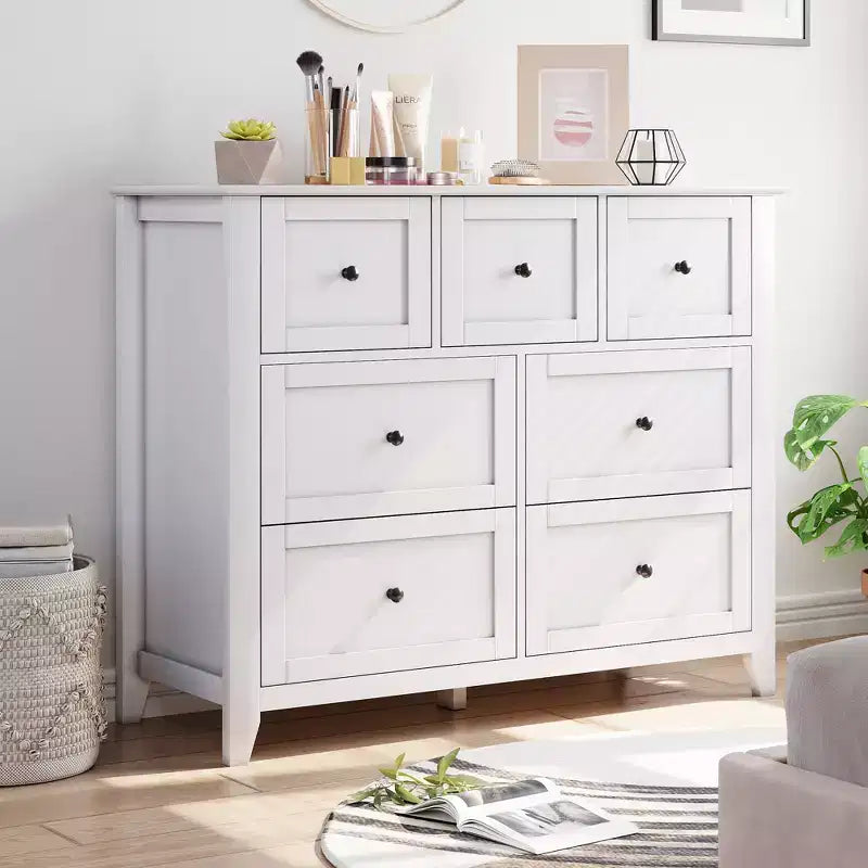 Cassettiera Acekool a 7 cassetti, cassettiera moderna in legno, cassetti profondi e piano ampio, anti-ribaltamento di sicurezza, per camera da letto, soggiorno