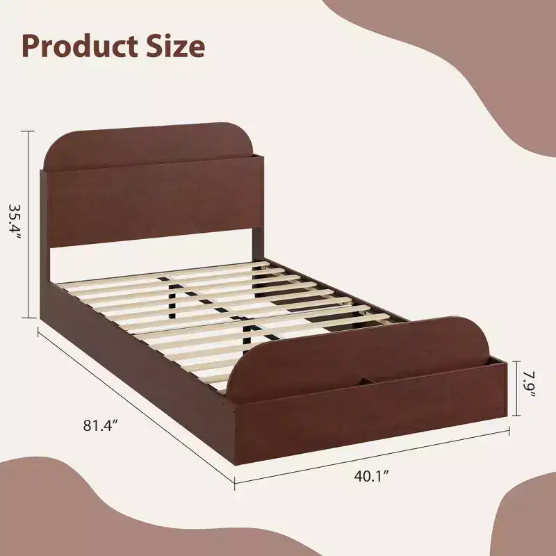 Struttura letto singola, doghe in legno resistenti, con testiera contenitore e pediera rialzata, non è necessario il box spring, facile da montare, per ragazzi e ragazze
