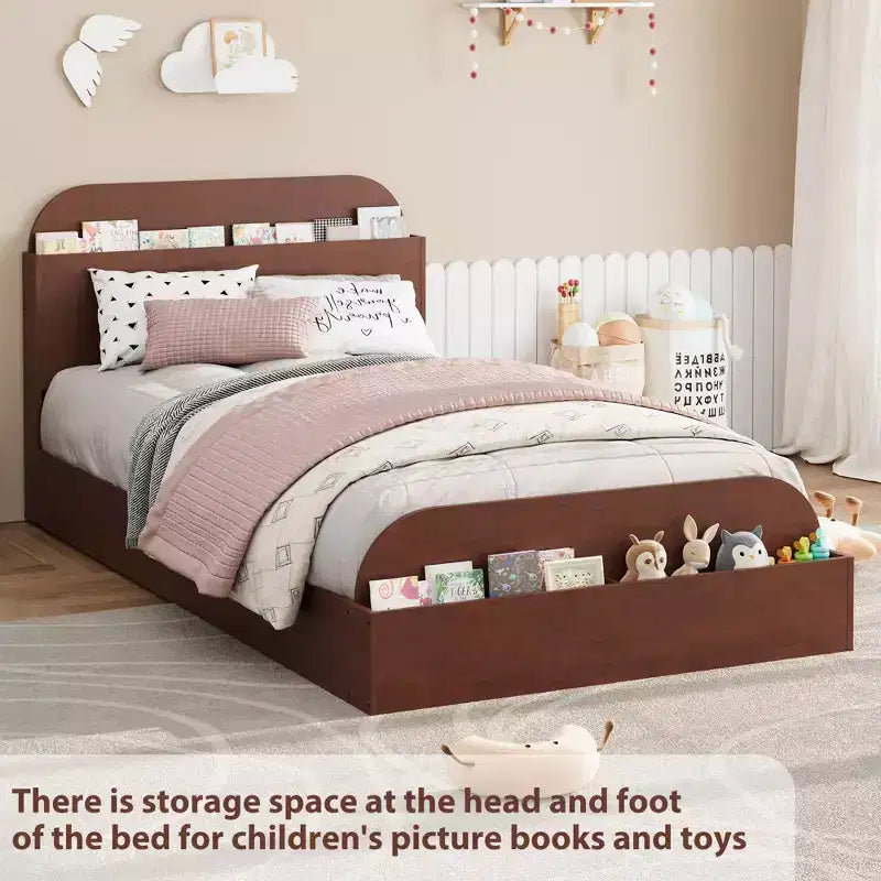 Struttura letto singola, doghe in legno resistenti, con testiera contenitore e pediera rialzata, non è necessario il box spring, facile da montare, per ragazzi e ragazze