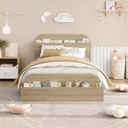 Struttura letto singola, doghe in legno resistenti, con testiera contenitore e pediera rialzata, non è necessario il box spring, facile da montare, per ragazzi e ragazze