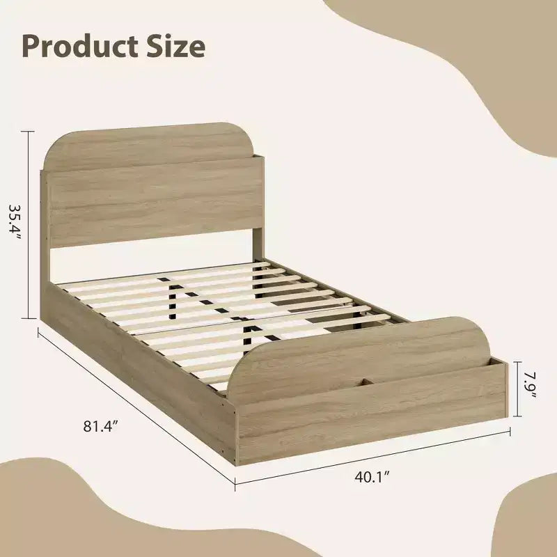 Struttura letto singola, doghe in legno resistenti, con testiera contenitore e pediera rialzata, non è necessario il box spring, facile da montare, per ragazzi e ragazze