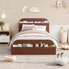 Struttura letto singola, doghe in legno resistenti, con testiera contenitore e pediera rialzata, non è necessario il box spring, facile da montare, per ragazzi e ragazze