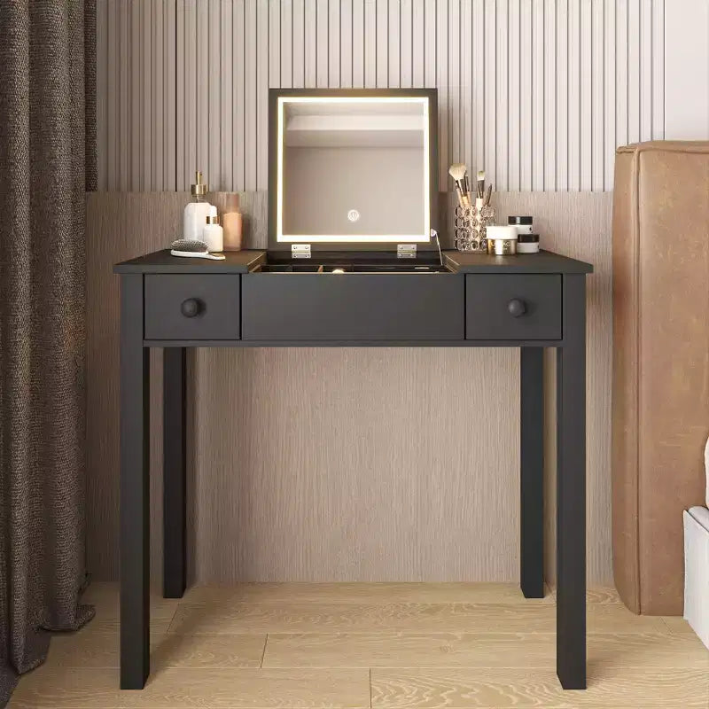 Okak Toeletta Multifunzionale per Trucco con Specchio a Scomparsa, Tavolo da Trucco con 2 Cassetti e 3 Scatole Organizzative Rimovibili, Toeletta Compatta per la Casa