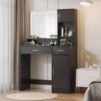 Tocador Okak con ampio specchio rettangolare, Toeletta per trucco con cassettiera a 3 livelli, Tocador compatto per camera da letto, Sala trucco