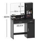 Tocador Okak con ampio specchio rettangolare, Toeletta per trucco con cassettiera a 3 livelli, Tocador compatto per camera da letto, Sala trucco