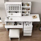 Okak Mobile Trucco con Ripiani Aperti e 5 Cassetti, Tavolo da Trucco con Grande Specchio e Ripiani Laterali, Scrivania da Trucco per Camera da Letto, Bianco