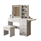 Okak Mobile Trucco con Ripiani Aperti e 5 Cassetti, Tavolo da Trucco con Grande Specchio e Ripiani Laterali, Scrivania da Trucco per Camera da Letto, Bianco