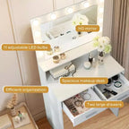 Okak Mobile da Trucco Compatto con Specchio Rettangolare, Tavolo Trucco con 2 Grandi Cassetti, Toilette con 3 Modalità per Camera da Letto, Spogliatoio, Bianco