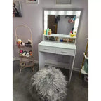 Okak Mobile da Trucco Compatto con Specchio Rettangolare, Tavolo Trucco con 2 Grandi Cassetti, Toilette con 3 Modalità per Camera da Letto, Spogliatoio, Bianco