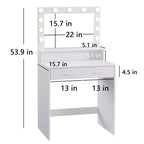 Okak Mobile da Trucco Compatto con Specchio Rettangolare, Tavolo Trucco con 2 Grandi Cassetti, Toilette con 3 Modalità per Camera da Letto, Spogliatoio, Bianco