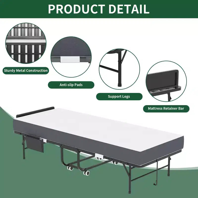 Bellemave Letto Pieghevole 75 con Testiera Regolabile e 5 Memory Foam, Letto Pieghevole Salvaspazio per Ospiti, Facile da Montare