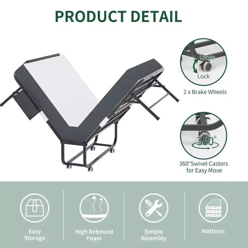 Bellemave Letto Pieghevole 75 con Testiera Regolabile e 5 Memory Foam, Letto Pieghevole Salvaspazio per Ospiti, Facile da Montare