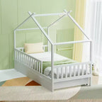 GDFStudio Tova Modern Wooden Kid's Full House Bed Frame with 2 Storage Drawers