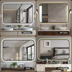 GDFStudio Rion Specchio rettangolare da bagno moderno 39W con angoli arrotondati e 3 modalità di illuminazione