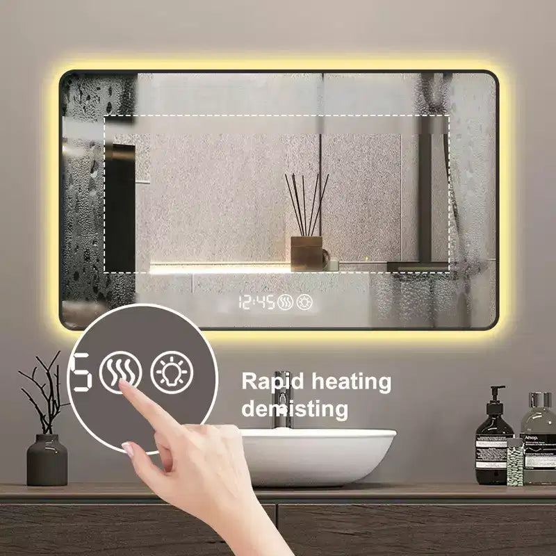 GDFStudio Rion Specchio rettangolare da bagno moderno 39W con angoli arrotondati e 3 modalità di illuminazione