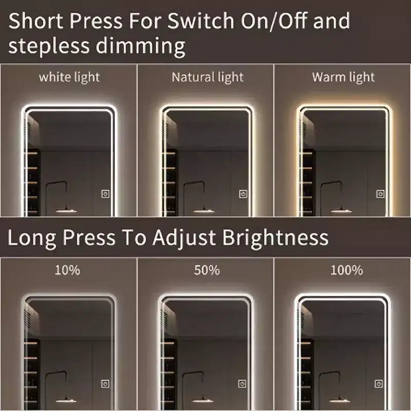 GDFStudio Zev Specchio a figura intera rettangolare moderno 65H senza cornice a LED con 3 modalità di colore