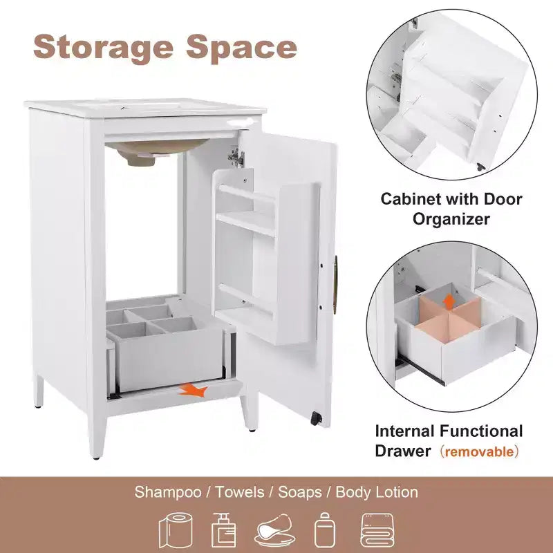 Okak 20 pollici organizer bagno mobiletto bagno con lavabo mobiletto con anta ripiano