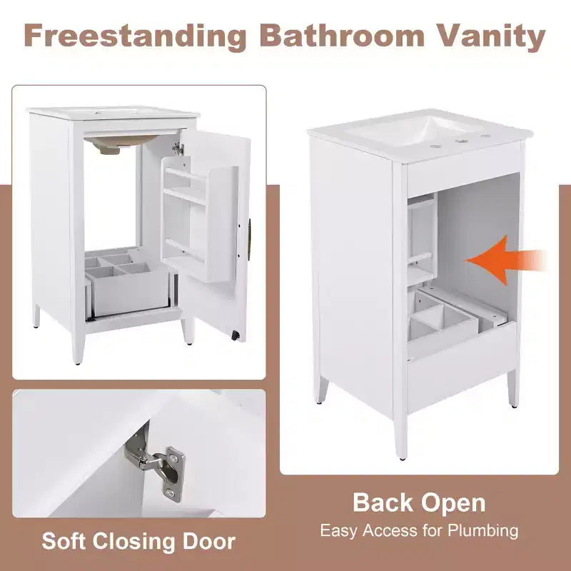 Okak 20 pollici organizer bagno mobiletto bagno con lavabo mobiletto con anta ripiano