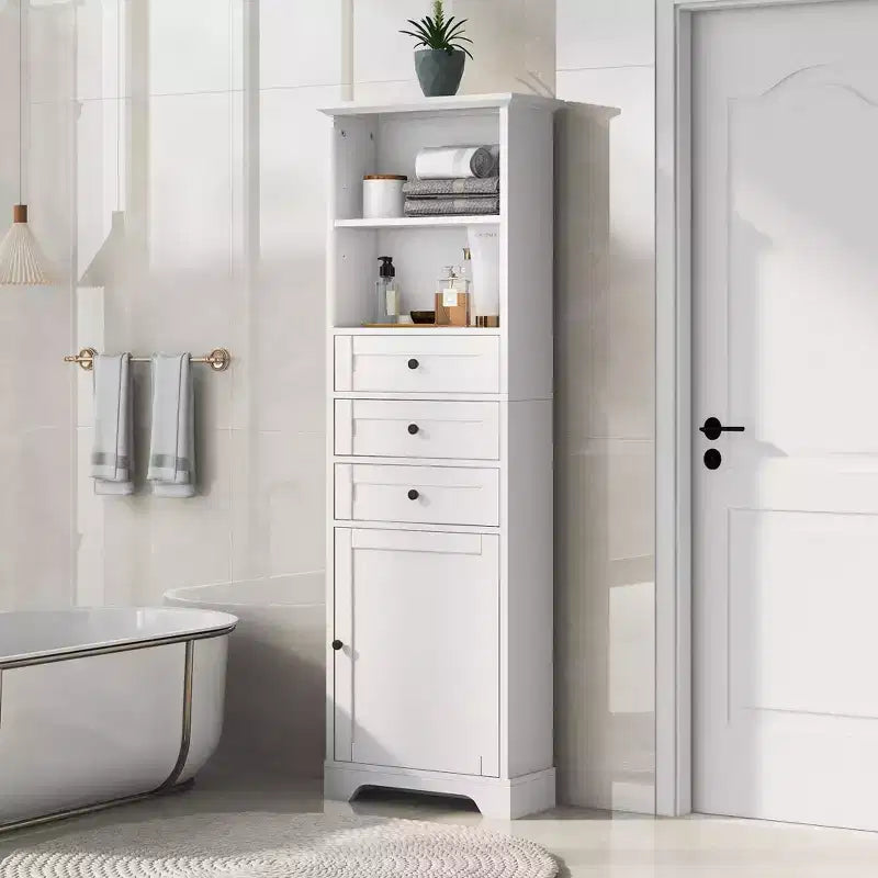 Okak Mobiletto Alto da Bagno con 3 Cassetti e Ripiano Regolabile, Organizzatore per Bagno, Soggiorno