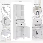 Okak Mobiletto Alto da Bagno con 3 Cassetti e Ripiano Regolabile, Organizzatore per Bagno, Soggiorno