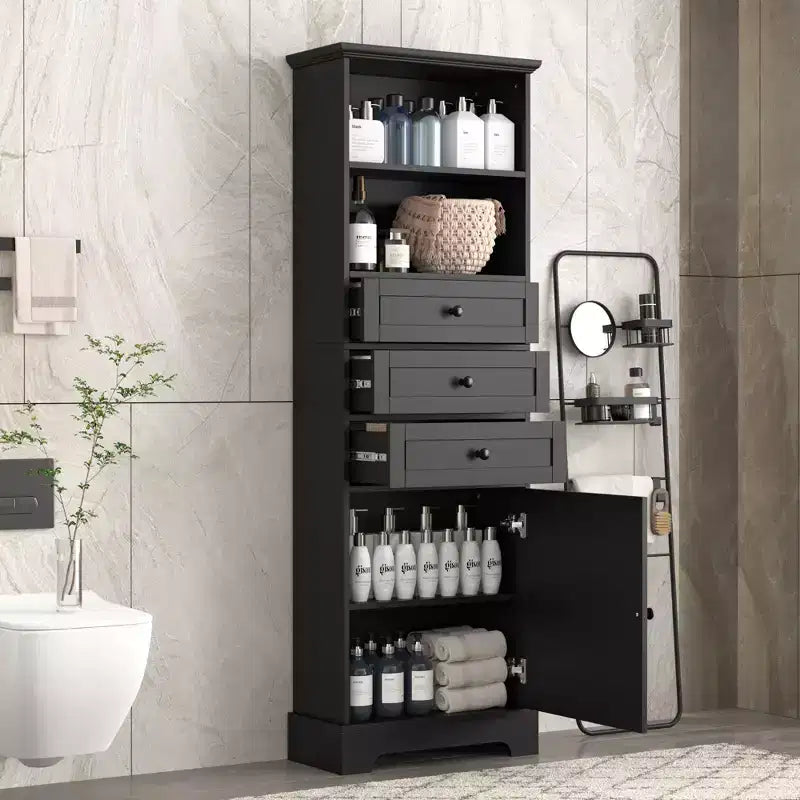 Okak Mobiletto Alto da Bagno con 3 Cassetti e Ripiano Regolabile, Organizzatore per Bagno, Soggiorno