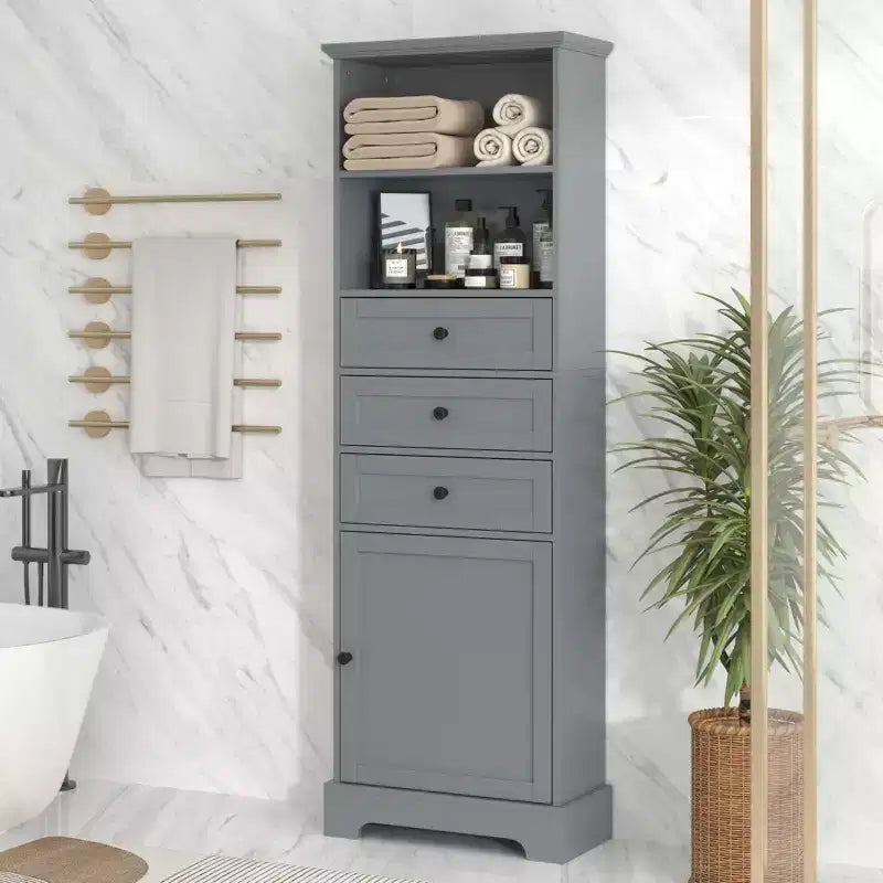 Okak Mobiletto Alto da Bagno con 3 Cassetti e Ripiano Regolabile, Organizzatore per Bagno, Soggiorno