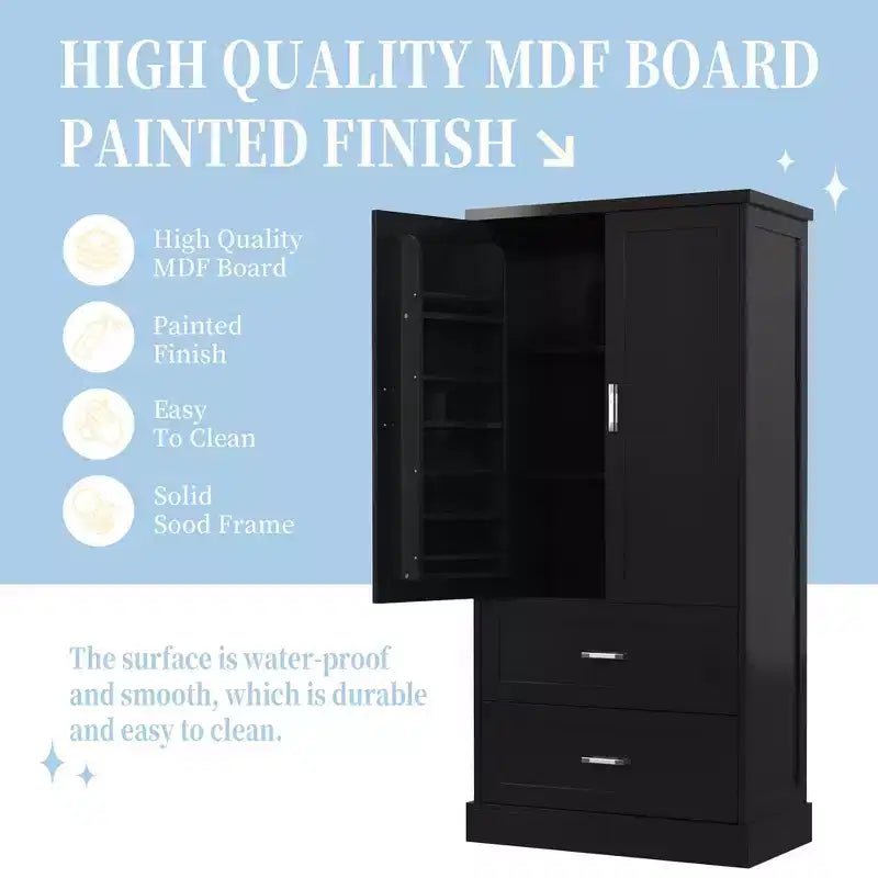 Okak Mobiletto per Bagno Alto 162 cm con Scaffale Regolabile, Grande Mobiletto Contenitore con 2 Cassetti e 2 Ante