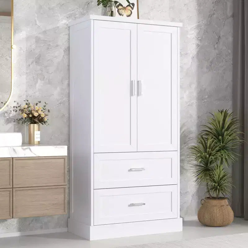 Okak Mobiletto per Bagno Alto 162 cm con Scaffale Regolabile, Grande Mobiletto Contenitore con 2 Cassetti e 2 Ante
