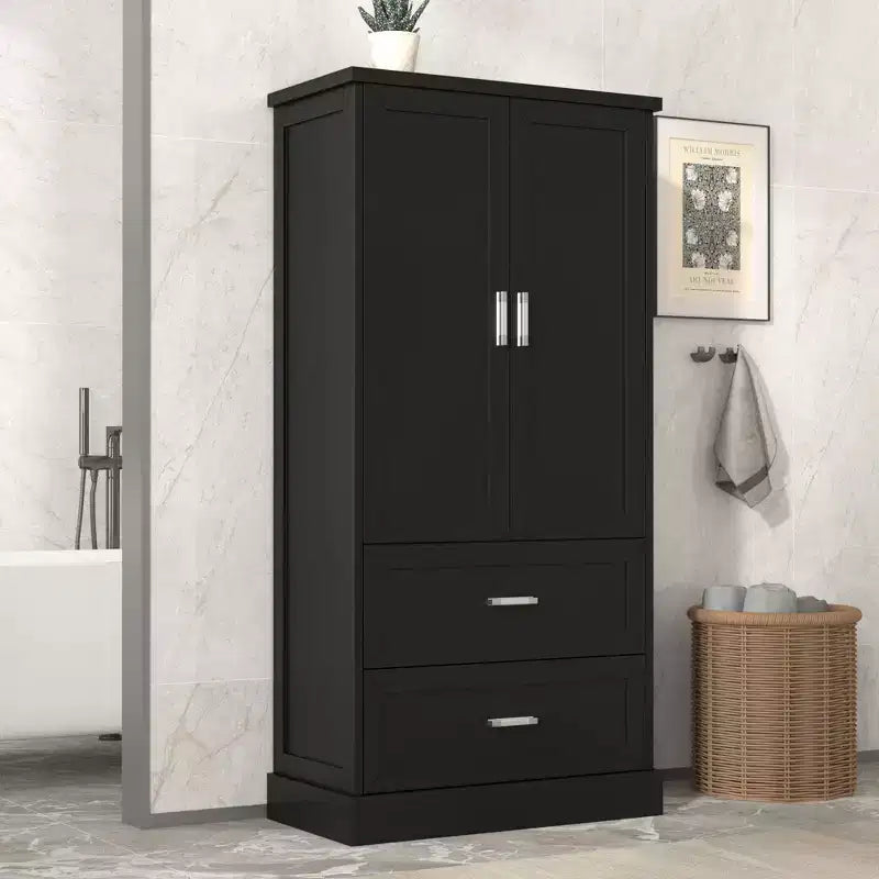 Okak Mobiletto per Bagno Alto 162 cm con Scaffale Regolabile, Grande Mobiletto Contenitore con 2 Cassetti e 2 Ante