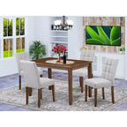 HomeStock Set da Pranzo 5 Pezzi con Finitura Noce Antico, Top in Legno Massello - Rettangolare - 4 Posti a Sedere