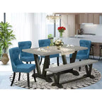 Tavolo da pranzo HomeStock in rovere naturale con 1 panca e 4 sedie, 6 pezzi