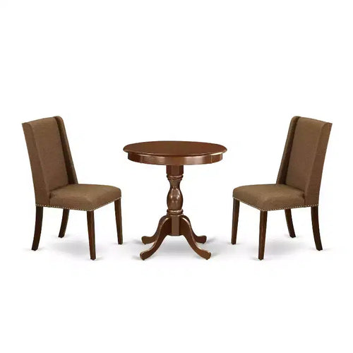 3-Piece Mahogany Finish Solid Wood Top - Dining Room Set - Seats 4