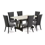 HomeStock 7-Piece Natural Oak Finish Solid Wood Top Dining Table with 6 Chairs