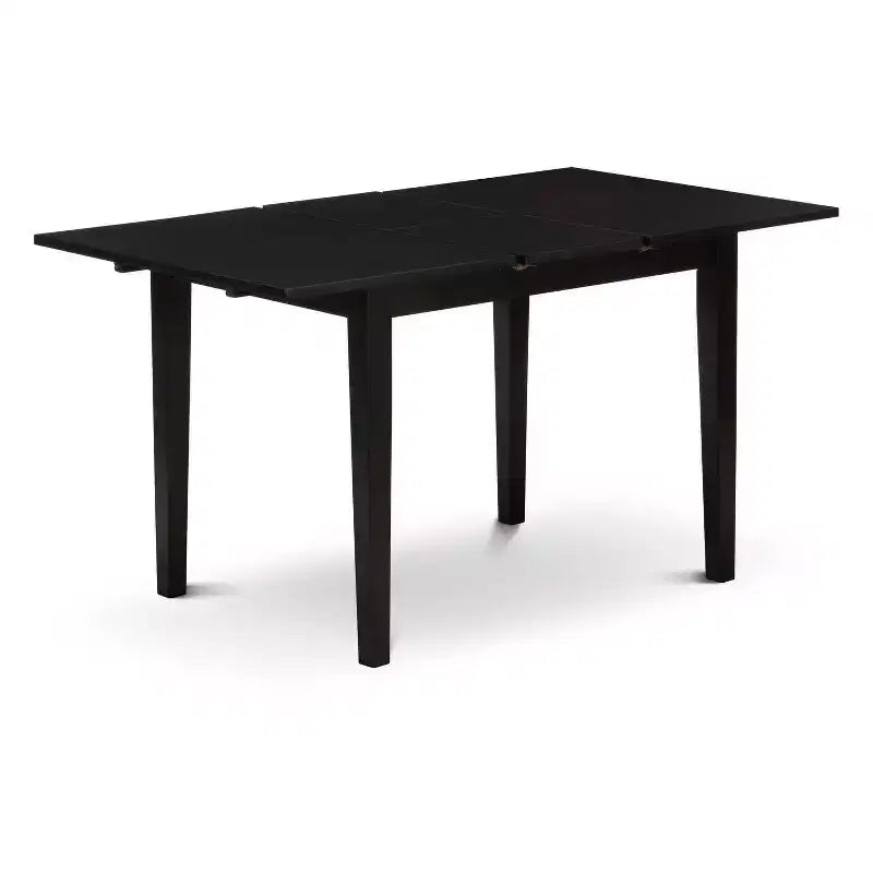 HomeStock Set tavolo da pranzo rettangolare 3 pezzi con piano in legno massello finitura nera e prolunga a farfalla