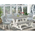 Set da tavolo da pranzo HomeStock 6 pezzi con piano in legno massello e finitura in rovere naturale