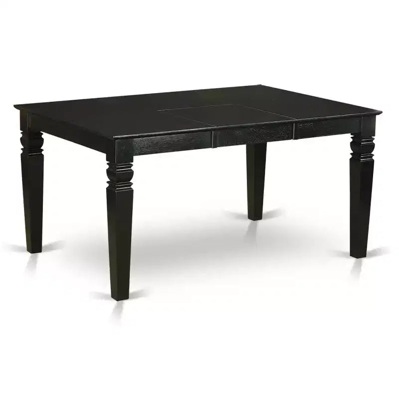 Tavolo da pranzo HomeStock 5 pezzi, rettangolare, con piano in legno massello, finitura nera, 4 sedie con schienale a farfalla a doghe