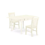 HomeStock 3-Pc Linen White Finish Rectangular Solid Wood Top with Dropleaf Dining Table Set