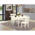 HomeStock Set Tavolo da Pranzo 3 Pezzi in Legno Massello Finitura Lino Bianco con Piano Rettangolare e Ante a Ribalta
