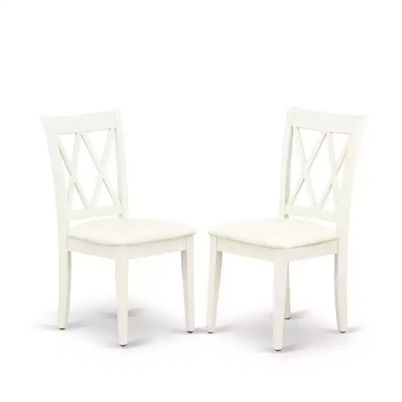 HomeStock Set da pranzo in 5 pezzi, piano in legno massello con finitura lino bianco, tavolo con 4 sedie con schienale a doghe a scomparsa