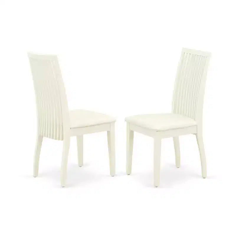 Set da pranzo rotondo in legno massello con finitura lino bianco a 3 pezzi - 4 posti